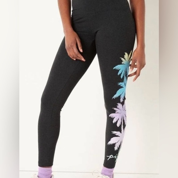 PINK Victoria’s Secret Palm Print High-Waisted Full Length Leggings - Picture 2 of 10